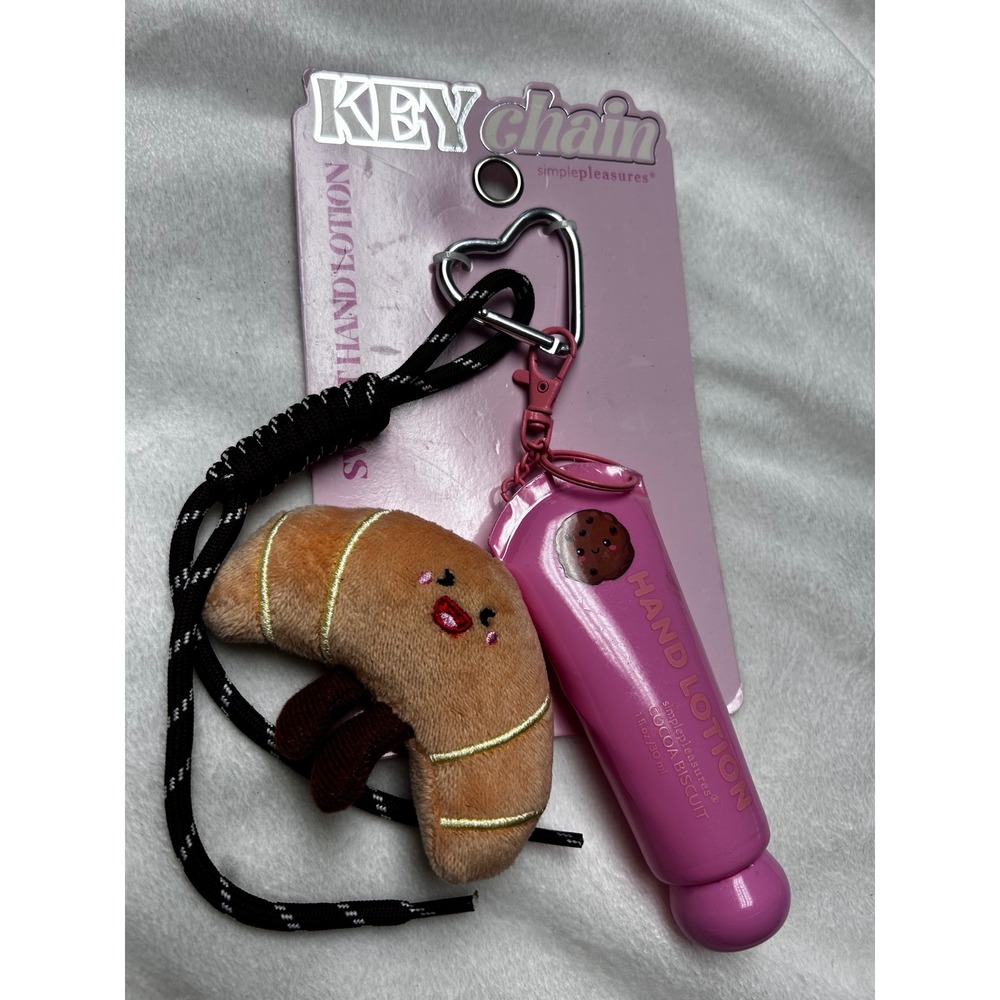 Simple Pleasures Sweet Hand Lotion Keychain Cocoa Biscuit Croissant Plush NWT